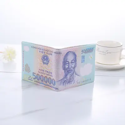 Men's Short Zipper PU Leather Wallet, Banknote Pattern, Folding - 3