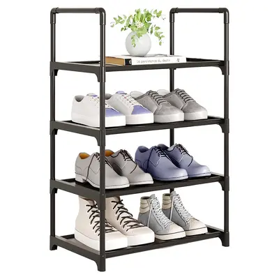 4-Tier Metal Door Shoe Rack, Multifunctional, Black