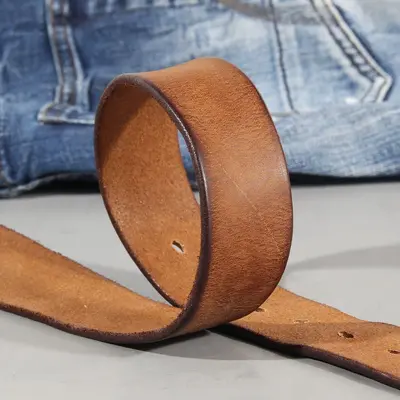 Vintage copper buckle men's belt washed denim belt genuine leather fashion pin buckle men's top grain cowhide belt authentic