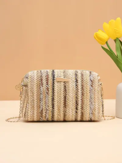 Bunte Strohtasche, Damen-Umhängetasche, Regenbogen-Design - 8