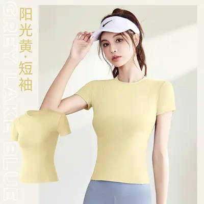 Kadın Yaz İnce Esnek Slim Fit Kısa Kollu T-Shirt Spor Yoga Üstü - 12