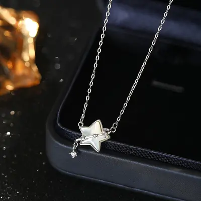 S999 silver shell star necklace women lightweight luxury artistic - 7