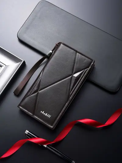 Men's Long Leather Wallet with Wristlet, Large Capacity, Multi-Card Slots - 7