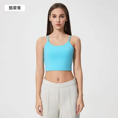 Women's Yoga Tank Top with Chest Pads, Thin Straps, Open Back, C5238 - 10