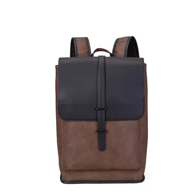 Korean Style Men's Leather Backpack with Laptop Compartment, Retro Design - 12