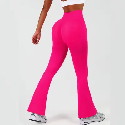 High-Waisted Solid Yoga Leggings, Slim Fit with Micro Flare, Quick-Dry - 10