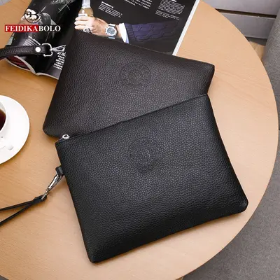Men's PU Leather Envelope Clutch with Phone Compartment, 2023 Model
