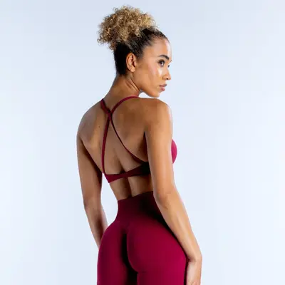 DFYNE Women's Seamless Open-Back Yoga Bra with Straps - 9