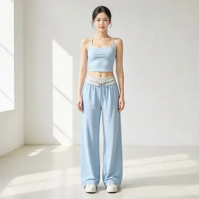 Kontrast renkli yoga pantolonu, geniş kesim, hızlı kuruyan