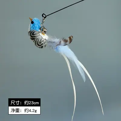 Katzenangel mit simuliertem Vogel, langer Stab, Federersatzkopf - 13