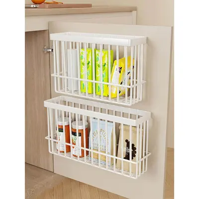 Mutfak dolap kapısı duvar rafı, streç film ve çöp poşeti saklama kutusu - 11