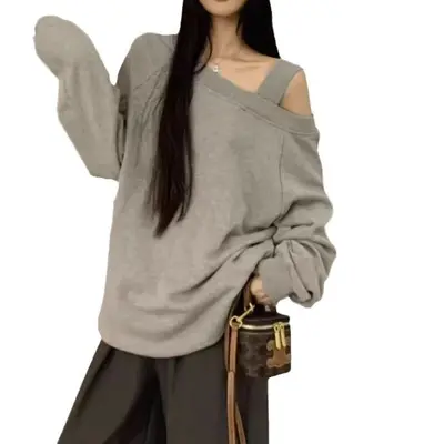 Amerikan Tarzı Kadın Sweatshirt, Eğik Omuzlu, Omuz Açık, Bol Kesim