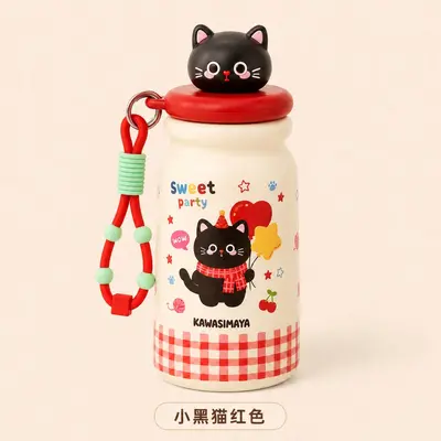 Sevimli KT Kedi Desenli 316 Paslanmaz Çelik Termos Bardak, Çay Bölmeli, Pipetli, 500 ml - 7