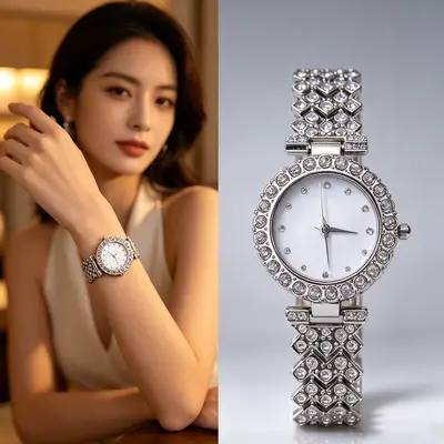 女士轻奢时尚贝母面手表 点钻装饰镶钻手表石英表批发