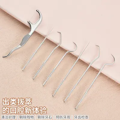跨境不锈钢牙签清洁套装牙线金属剔牙便携收纳筒口腔牙齿工具齿间
