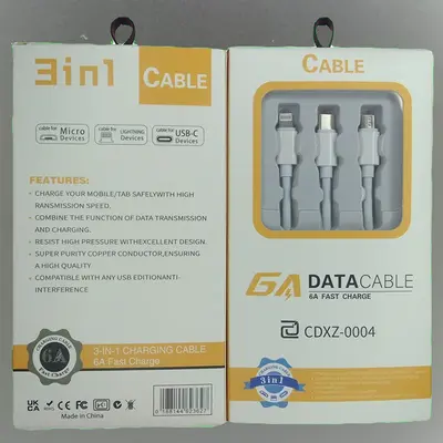 1 to 3 Fast Charging Data Cable 3-in-1 Compatible with Type-C/Micro/Apple Lightning Charging Cable - 8