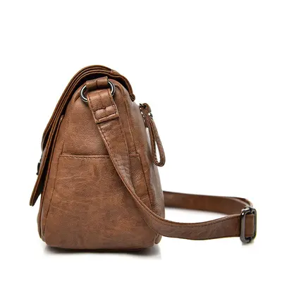 Elegante Retro-Damenumhängetasche aus weichem Leder - 5
