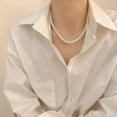 Retro imitation pearl necklace, Korean style, minimalist