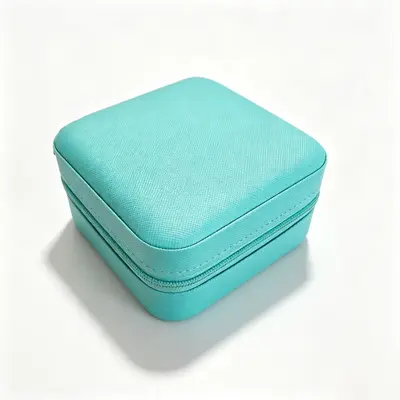 Square jewelry storage box, travel jewelry box, mini leather zipper pouch, portable necklace ring box - 12