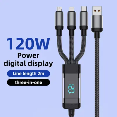 Sınır ötesi popüler dijital ekranlı 120W üçü bir arada hızlı şarjlı örgülü veri kablosu, Huawei Apple Type-C bir ila üç için uygun. - 7
