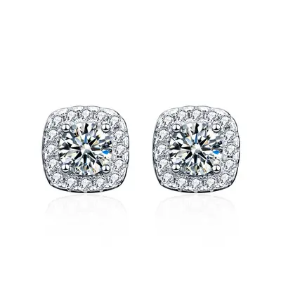 Moissanite square stud earrings S925 silver women - 7