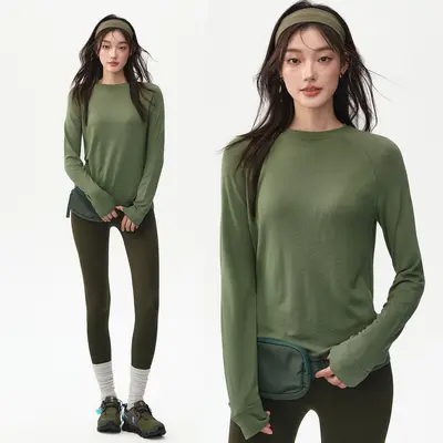 Women's Loose Yoga Wear, Long Sleeve, Round Neck