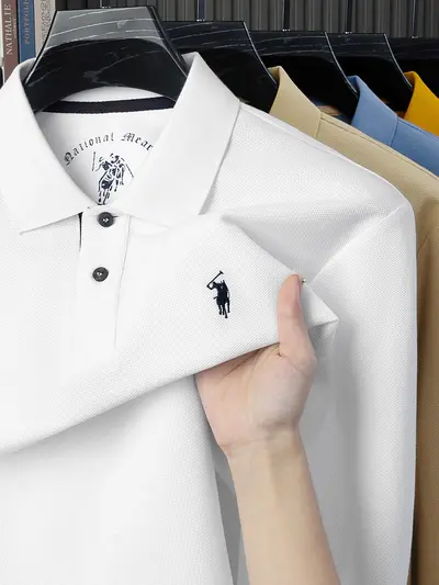 Men's Long Sleeve Mercerized Cotton Polo Collar T-Shirt
