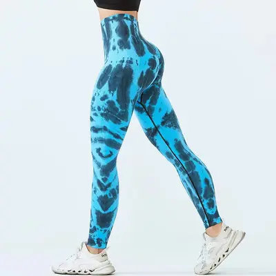 跨境扎染无缝瑜伽裤高腰提臀健身裤训练运动长裤女yoga leggings - 13