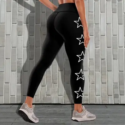 Sade Yan Beş Yıldızlı Yüksek Bel Yoga Pantolonu, Yumuşak Elastik Kadın Spor Tayt