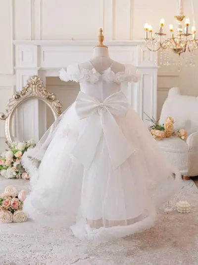 Mädchen-Prinzessinnenkleid mit Tüllrock und Blumenmuster, Geburtstagsparty