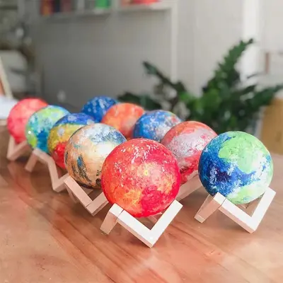 DIY Moon Lamp Creative Gift Painted Moon Graffiti Night Lamp Dream-like LED Hand-painted Planet Lamp Birthday Gift