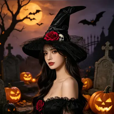 Siyah Fırfırlı Tül Cadı Şapkası, Cadılar Bayramı ve Cosplay Kostümü