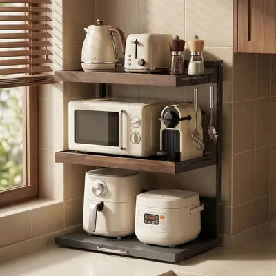 Kitchen Household Microwave Oven Pull-out Storage Rack Condiment Shelf Multi-functional Appliance Organizer Rack for Oven and Rice Cooker
