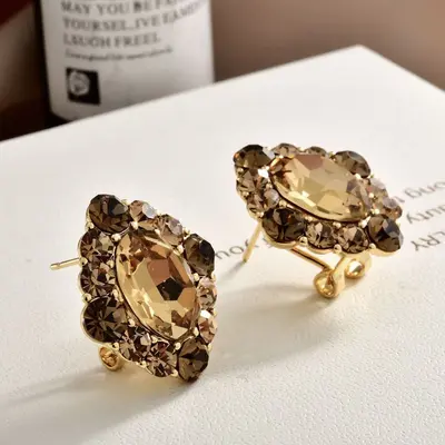 Ohrringe, champagnerfarben, Zirkonia-Diamant, elegant - 4