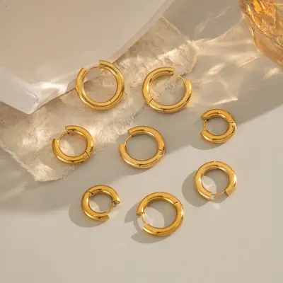 18K Gold-Plated Stainless Steel Plain Hoop Earrings