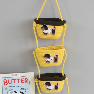 Cartoon Woven Wall-Mounted Three-Layer Hanging Storage Basket - 7