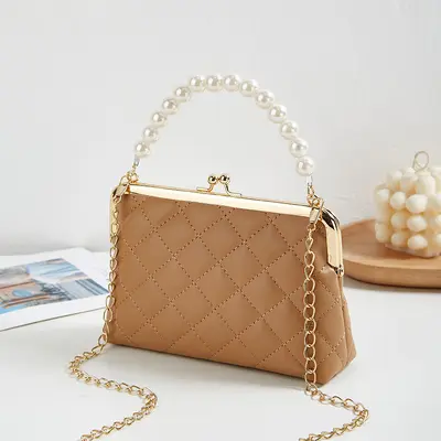 Embroidered Pearl Handbag with Diamond Quilting - 9