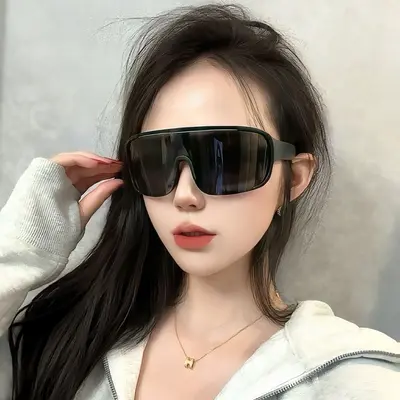 One-Piece Cycling Sunglasses for Men and Women, Windproof, Silver Frame - 3
