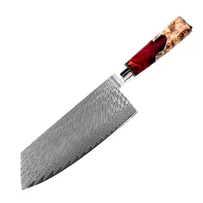 Damaskus-Küchenmesserset, roter Harzgriff, japanischer Stil - 5