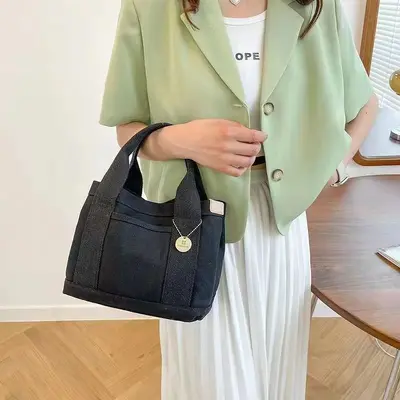 Japanese style bag 2024 new multi-layer comfortable canvas bag hand-carry simple ins style lunch box bento bag tote bag - 7