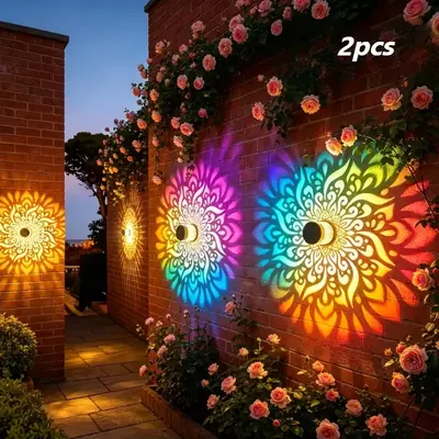 Solar Outdoor Wall Light with Mandala Sunflower Projection