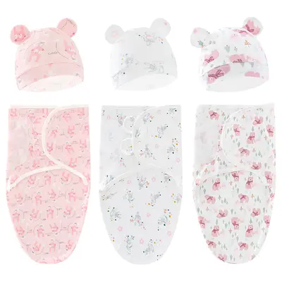 Newborn Swaddle Sleeping Bag Set with Spring Silk Blanket and Hat, Model 8304 - 8