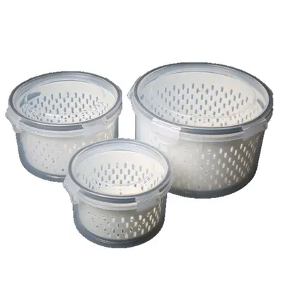 Round Double-Layer Food Storage Container with Drain Basket and Clip Lid