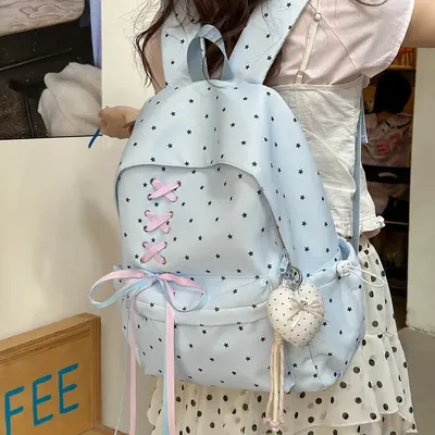 Polka Dot Bow Junior High Girls' Backpack Large Capacity - 5