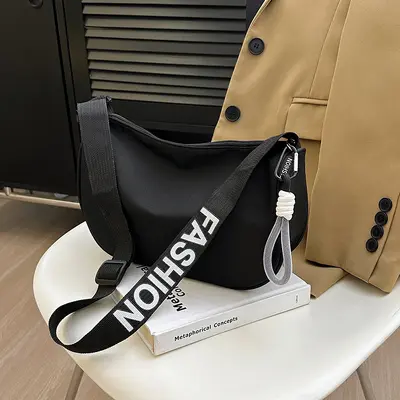 Large Capacity Nylon Canvas Women's Shoulder Bag with Wide Strap - 1