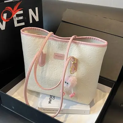 Fashion Trendy Mom Junior and Senior High School Tote Bag Large Capacity Women's Versatile Single Shoulder Bag Textured Commuting Hand-Carried Tote Bag