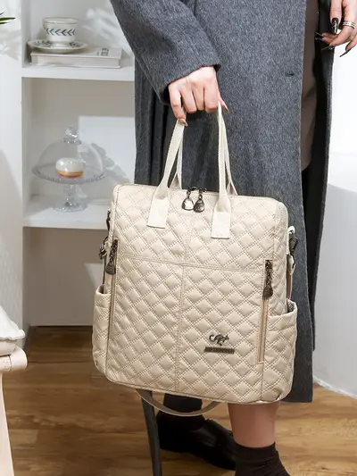 Women's Diamond Stitch Patchwork Commuter Backpack - 5