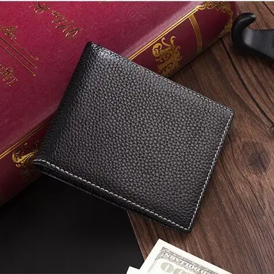 Echte kurze Herrenbrieftasche, ultradünn, quer, aus Leder - 5