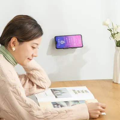 Duvara monte katlanabilir telefon tutucu, delinmeden yapışkanlı, banyo rafı