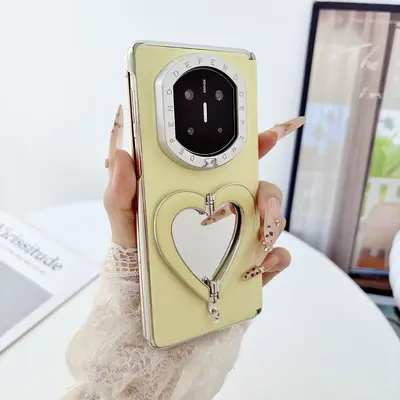 Huawei Mate X7 için kalp standlı aynalı manyetik kılıf - 9